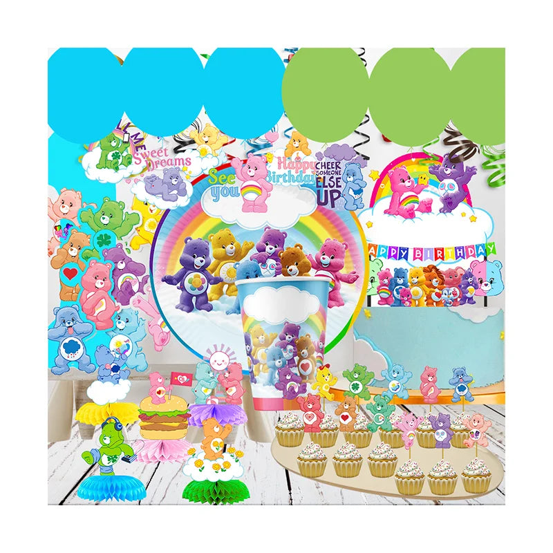Care Bears Rainbow Bear Theme Birthday decorations table decoration & accessories plates sticker children Party supplies