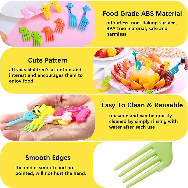 Mini Fruit Forks For Children Kids Cute Animal Food Picks Snack Toothpicks With Vegetable Cutter Set Silicone Lunch Box Dividers