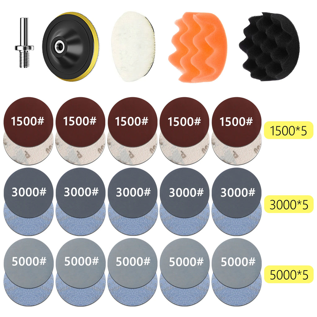 Headlight Repair Restoration Kit Car Polishing Disc 3inch 75mm Auto Waxing Sponge Sanding Pad With Sandpaper For Car Detailing