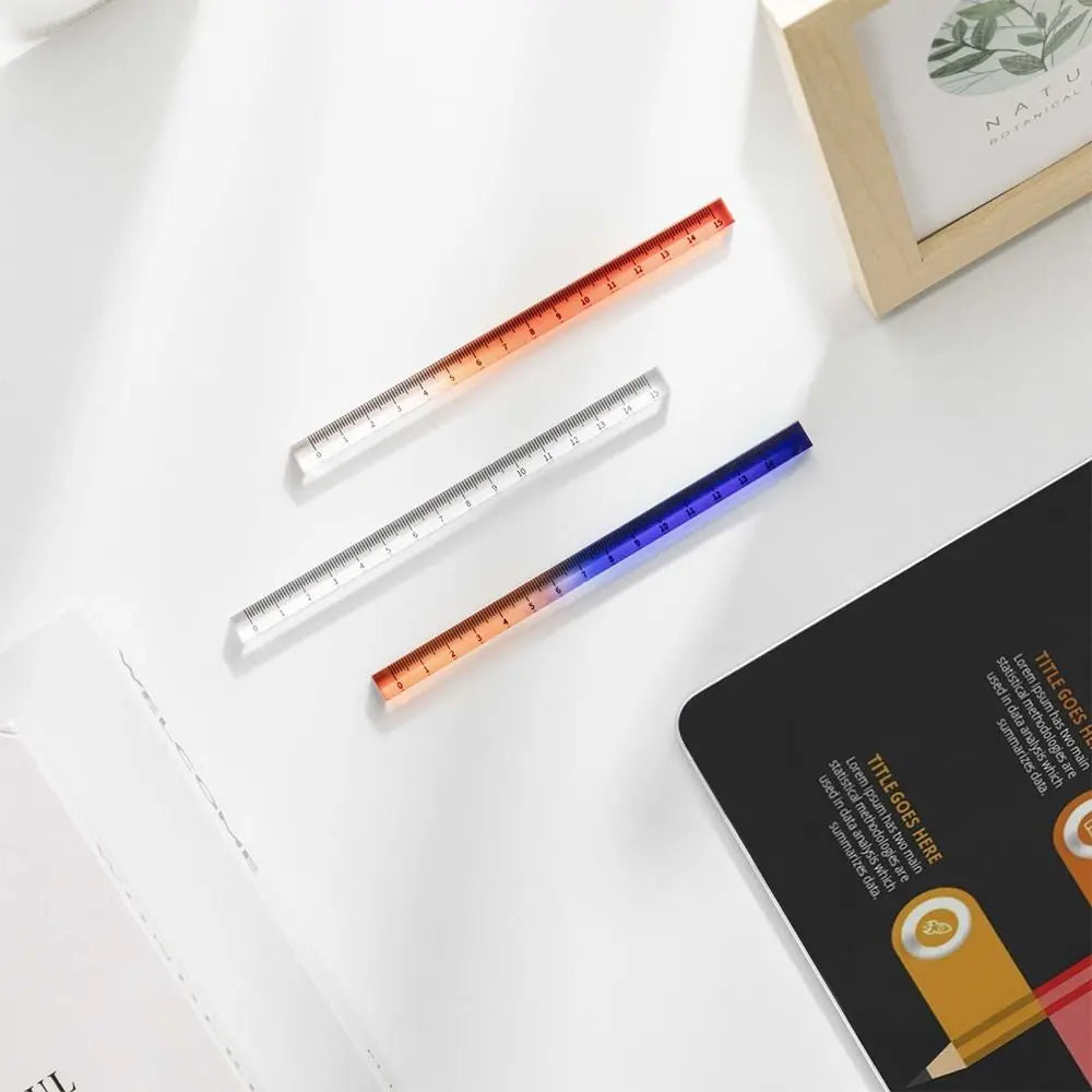Transparent Straight Ruler High Quality 20CM Acrylic Scale Ruler Gradient Color Quadrangular Ruler Creative Stationery
