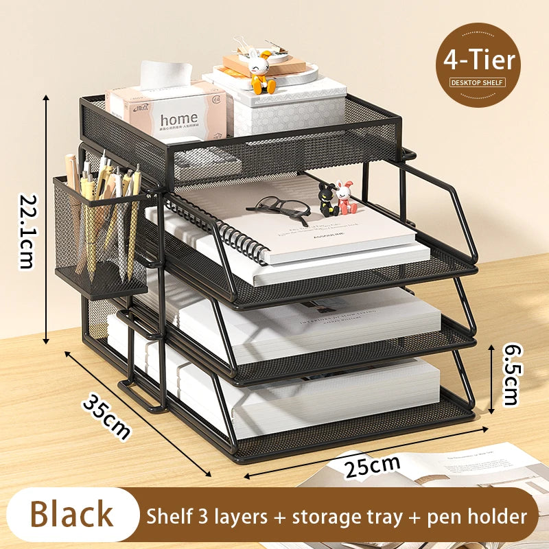 Metal desktop file rack, bookcase, office file storage box, multi-layer iron file frame, data storage, folder shelving