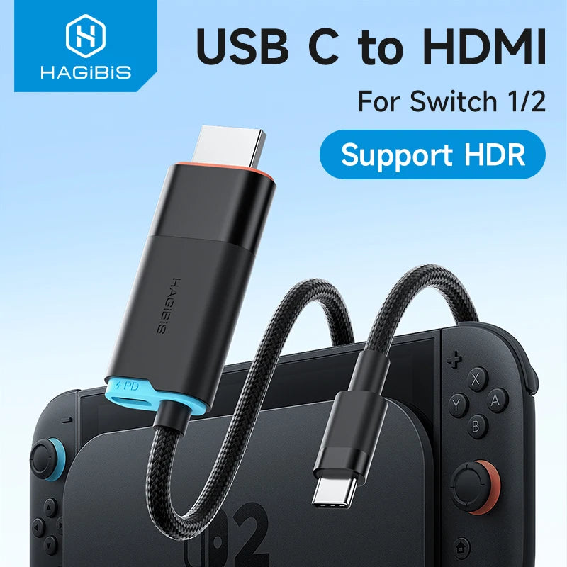 Hagibis Portable TV Dock for Switch/Switch2/OLED 4K@60Hz USB C to HDMI Cable Adapter 100W PD Power Supply for Laptops ROG Ally