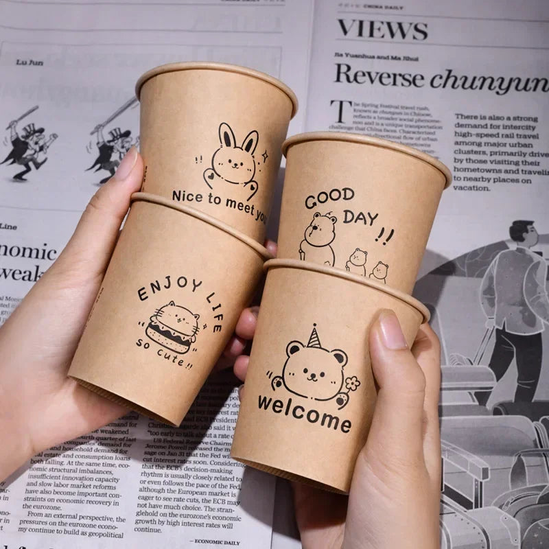 50PCS 250ml Disposable Biodegradable Paper Cup Tasting Cup Coffee Tea Milk Cup Party Supplies Drinking Tool BirthdayTableware