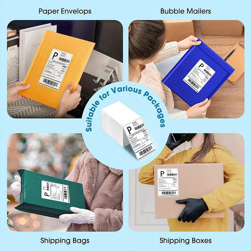 4×6 Thermal Shipping Labels 100/500 Sheets Self-Adhesive Fold Paper Compatible With Thermal Printer For Barcode Sticker Printing