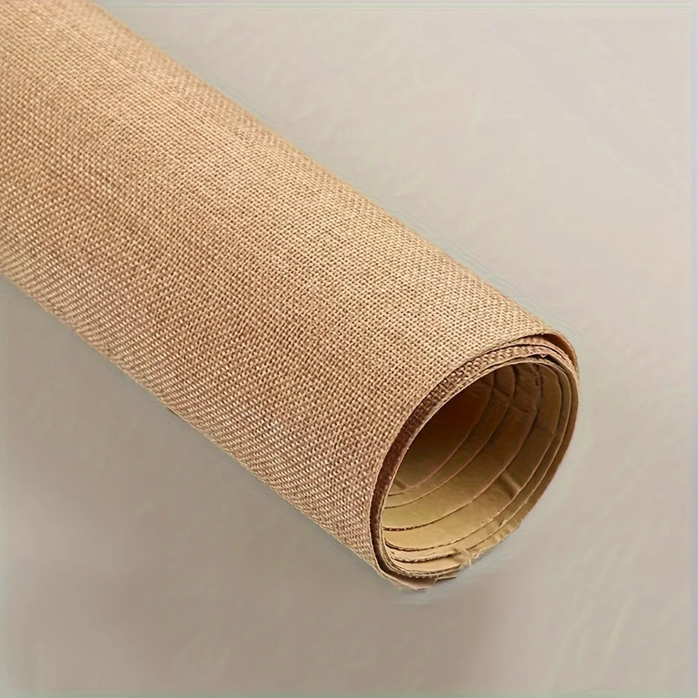 Self-Adhesive Duty Burlap Paper Roll - Multi-Purpose Craft Material for Gift Boxes, Photo Frames, Furniture Decor
