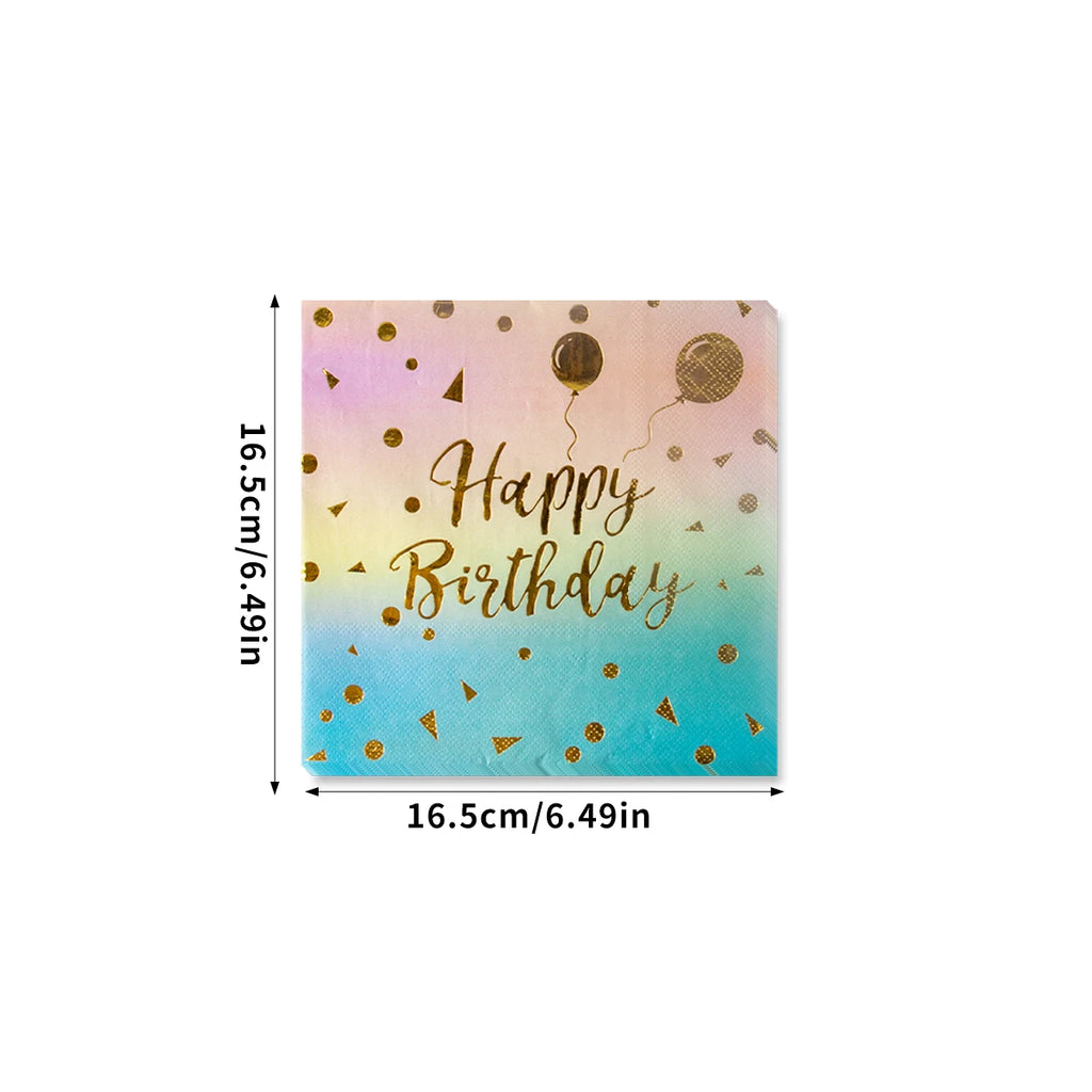 Pastel Rainbow Party Birthday Disposable Tableware Gold Dot Rainbow Gradient Paper Plate Cup Napkin Birthday Wedding Supplies
