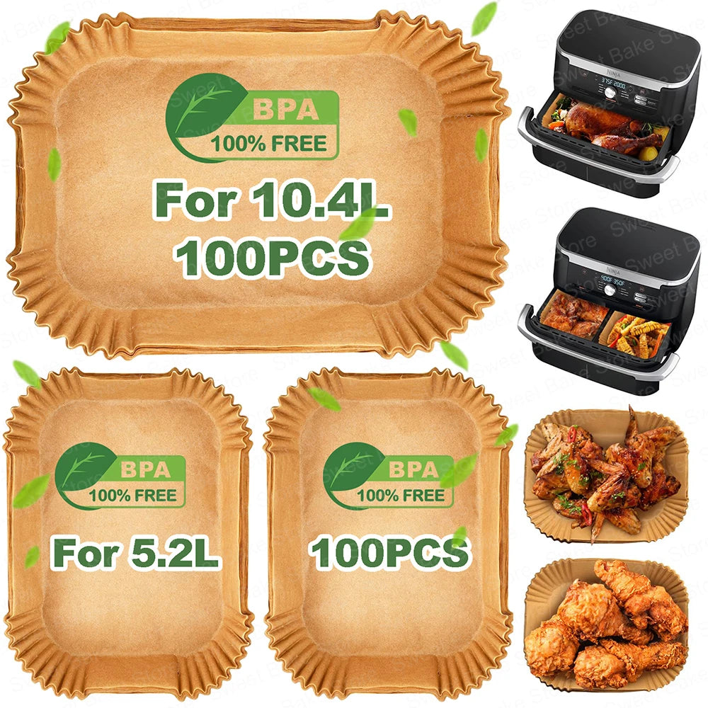 5.2/10.4L Air Fryer Large DualZone Parchment Paper Liners for Ninja AF500EU AF500EUCP Cecotec 9000, Air Fryer Baking Accessories
