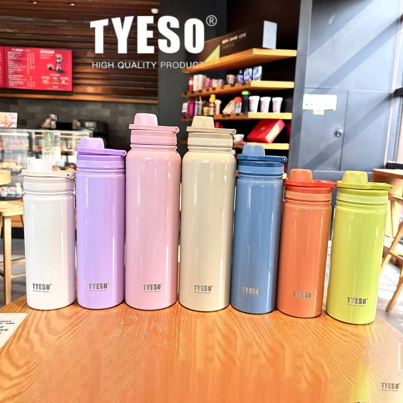 TYESO Stainless Steel Thermal Water Bottle Portable Tumbler Sport Vacuum Flask Keeps Cold and Heat Thermal Mug Car Insulated Cup