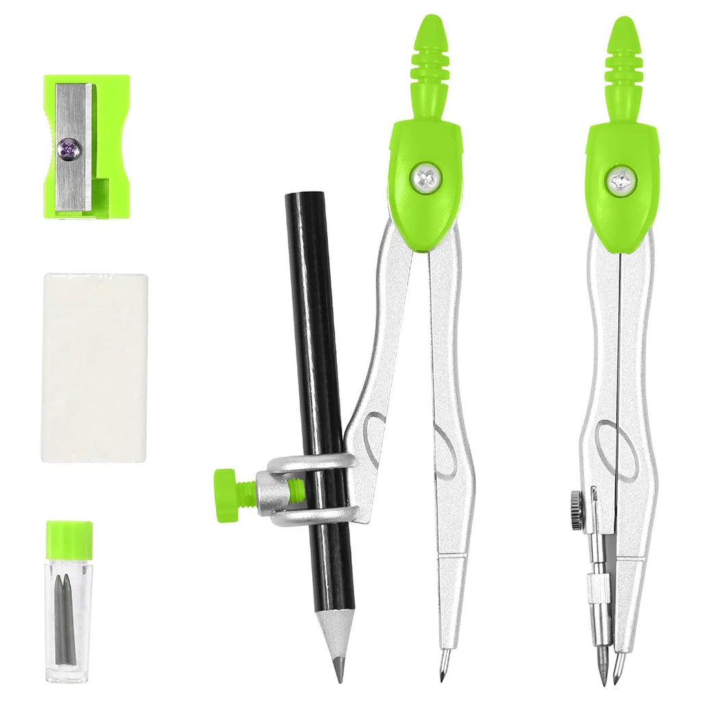 1 Set Math Geometry Kit Protractor Compass Set Triangle Ruler  11 Pcs Student Supplies,Green