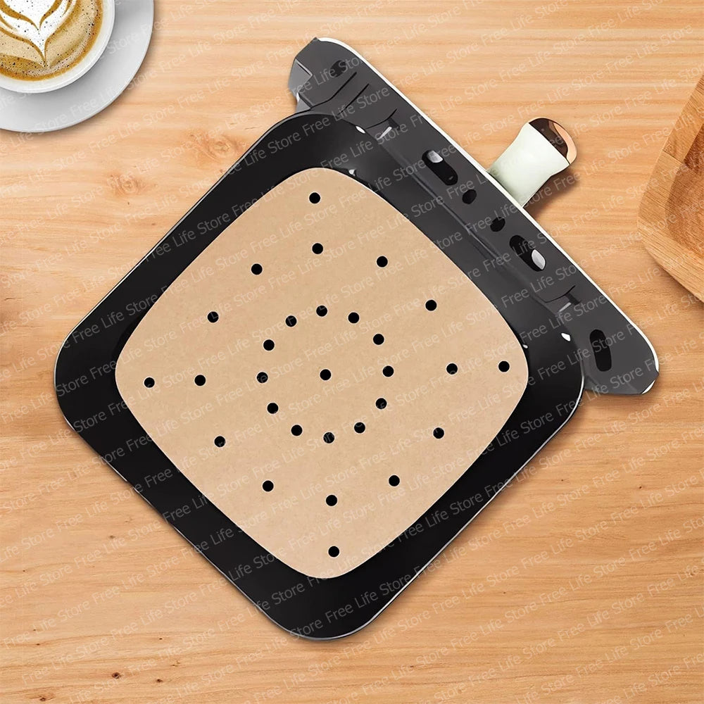 Air Fryer Disposable Paper Liners 23cm Square Perforated Parchment Paper Non-stick Greaseproof Paper for 7-12L Airfryer Steamer