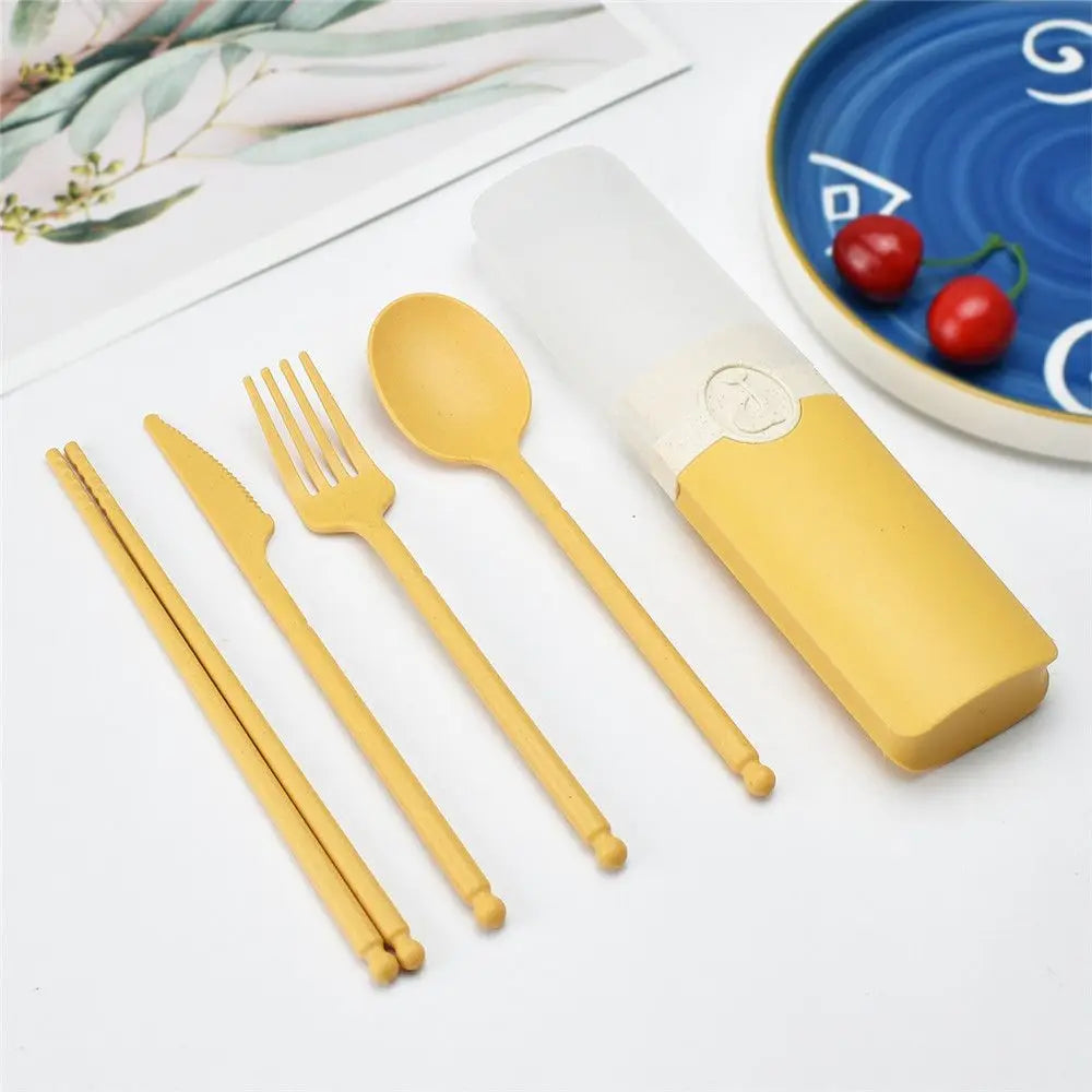 Wheat Straw Portable Reusable Spoon Fork Spoon Portable Cutlery Sets With Case Tableware Set