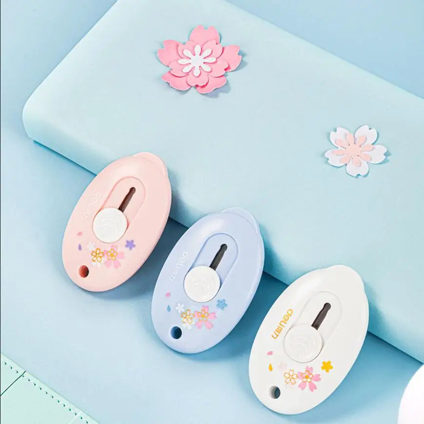 3 pcs Sakura Alloy Mini Portalble Utility Knife DIY Cutter Letter Envelope Opener Mail Knife Pocket School Office Supplies