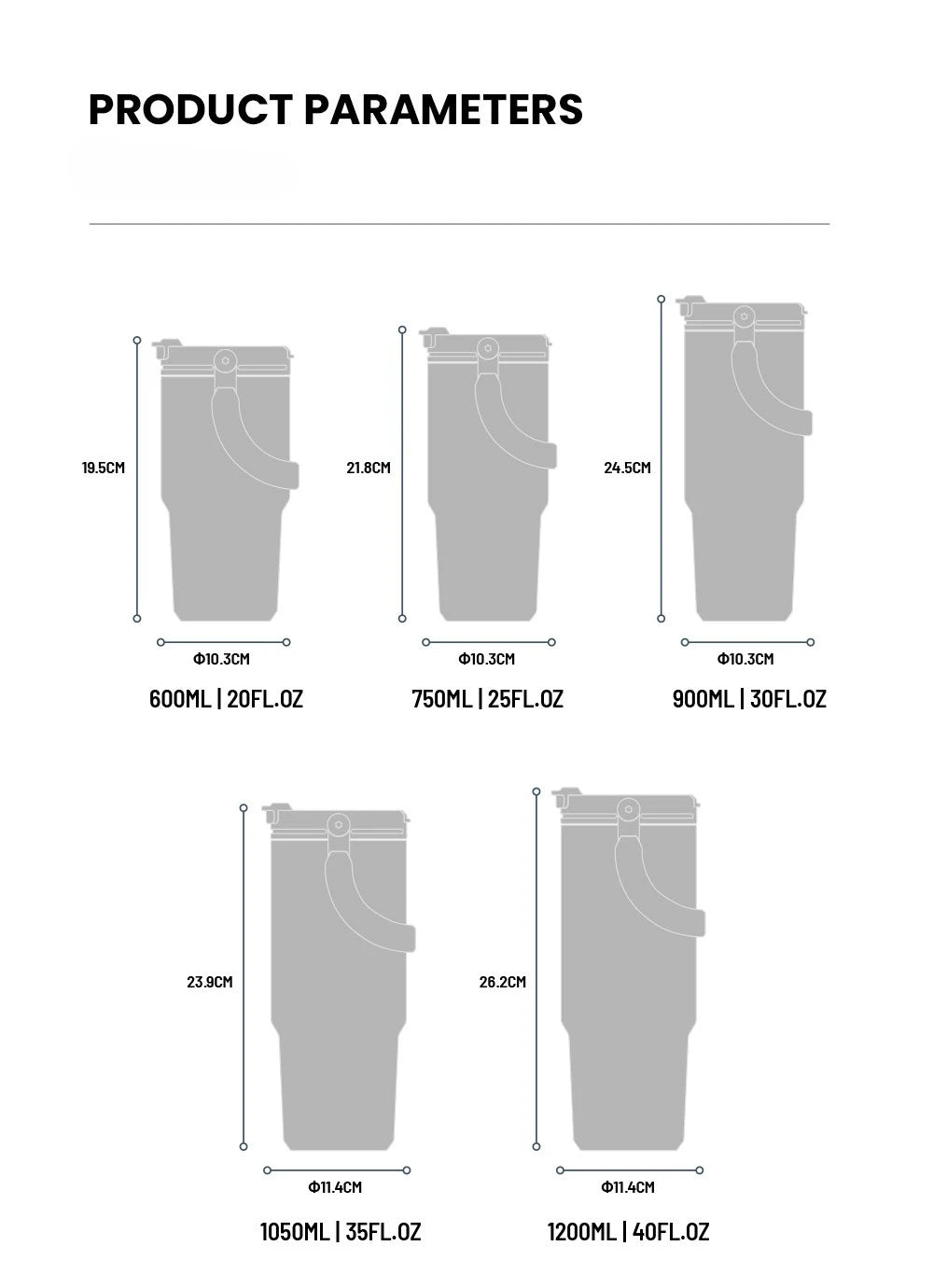 Tyeso Large-Capacity Thermoses Handle Vacuum Cup Dual-Drink Coffee Mug Stainless Steel Ice Cup Car Bottle Hot Cold Retention