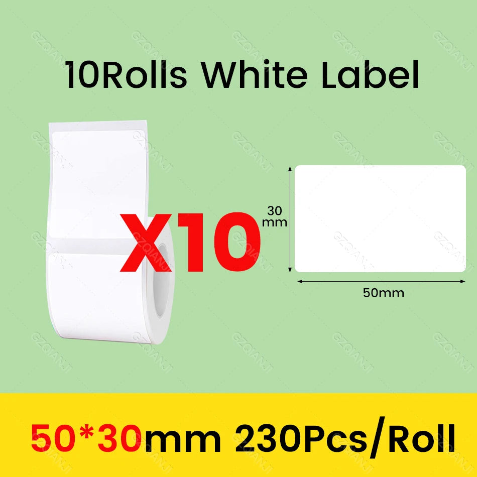 3/5/10 Rolls NiiMbot B21 B1 Label Printer Paper Roll Waterproof Anti-Oil Tear-Resistant Price Tag Pure White Sticker Papers