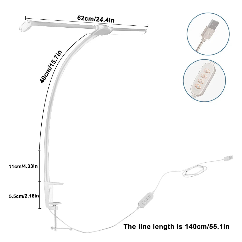 Single Double Triple Head LED Clip Desk Lamp Dimmable USB Eye-Caring Architect Table Lamp Computer Monitor Light for Office Home