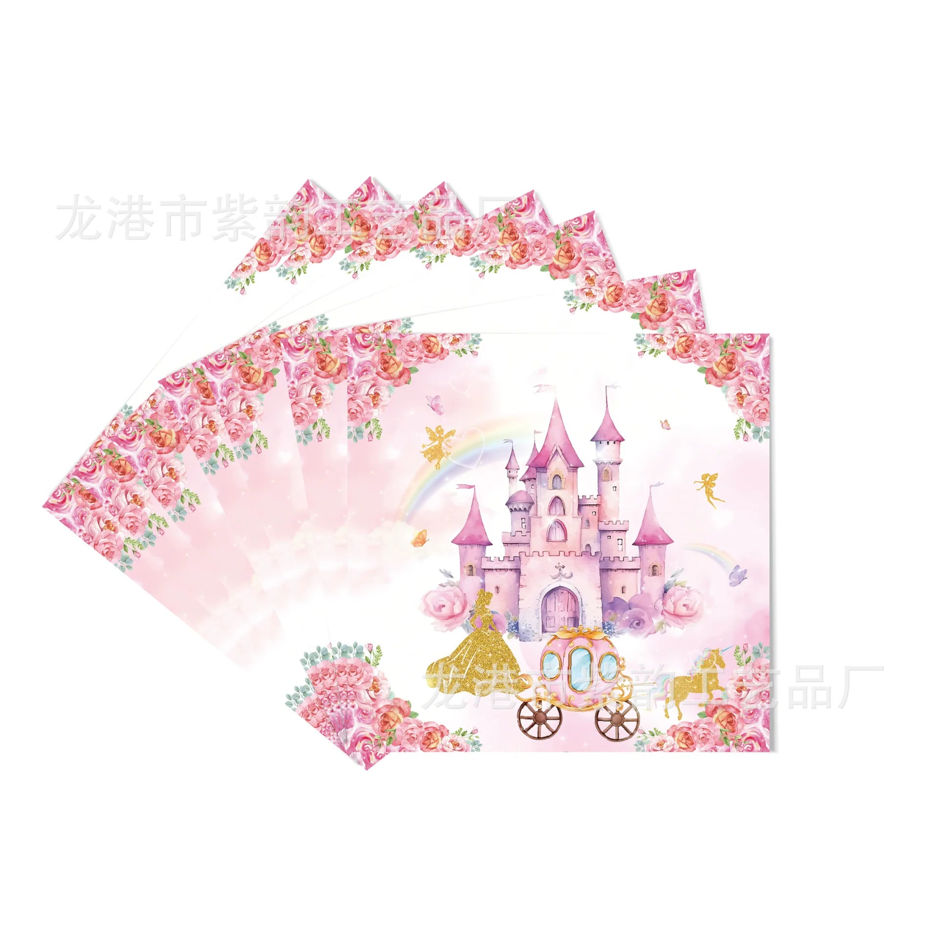 Pink Princess Castle Tableware Set Dessert Plates Cups tablecolth Balloon Banner Girls favorite Birthday Adult Wedding Decoratio