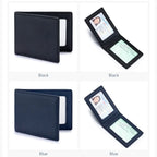 Thin Minimalist Bifold Design Driver's Licence Cover Genuine Leather ID Badge Window Slot Credit and Debit Vaccinum Cards Holder