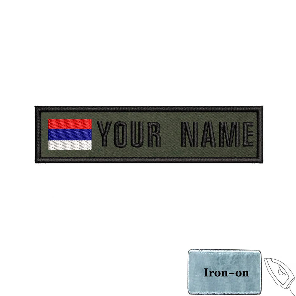 1PC 10cmX2.5cm Custom Name Flag Patch Stripes Badge Iron On Or Hook Loop Armband Germany Luxembourg Armenia Serbia green