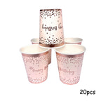New Rose Gold Birthday Party Paper Tableware Disposable Set,Come with Dining Plate,Napkin Cup and Straw Party Supplies Tableware
