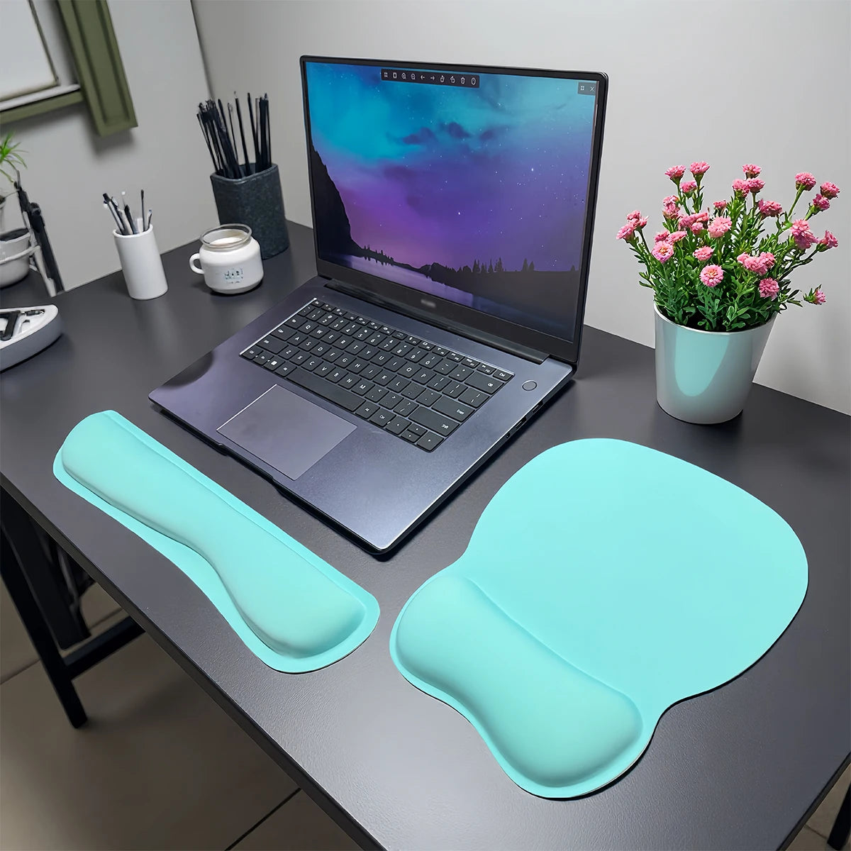 Keyboard Wrist Rest Pad and Mouse Pad with Wrist Support Set (3 Pieces), Mouse Pad with Non-Slip Rubber Base, Ergonomic Memory F