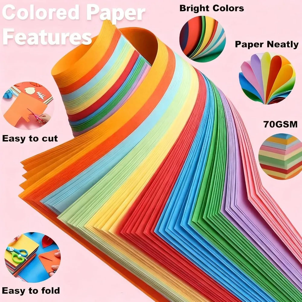 Colored Paper Sheets Bulk 100 Pack A4 Construction Craft Paper for Art Drawing School Classroom Supplies Arts Crafts Coloring 70gsm 19lb