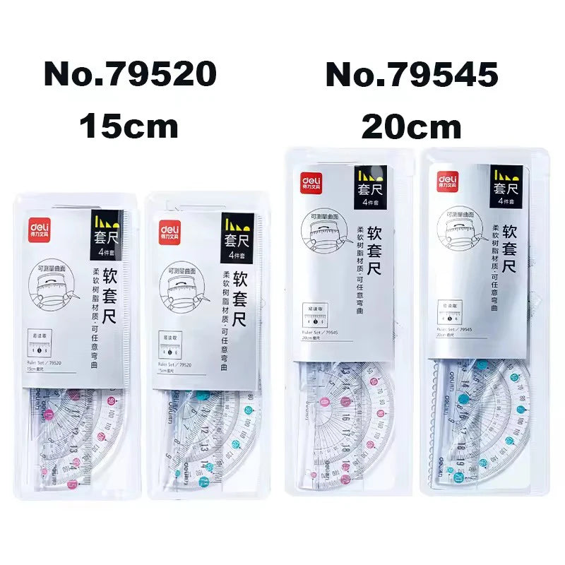 Deli Transparen Soft Ruler Set 4 in 1 Plastic Rulers for Student Drawing Mathematical Geometry School Stationery Curve Ruler