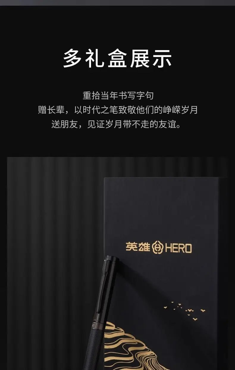 HERO Black Forest Metal Fountain Pen Titanium Black Extra Fine Nib 0.38/0.5mm Students Practice Calligraphy Writing Gift Pen