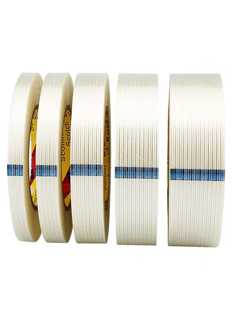 25m Striped Fiber Tape Transparent Single Side Adhesive Fiberglass Tape Insulation Wrap for Lithium Battery Pack Packaging Fixed