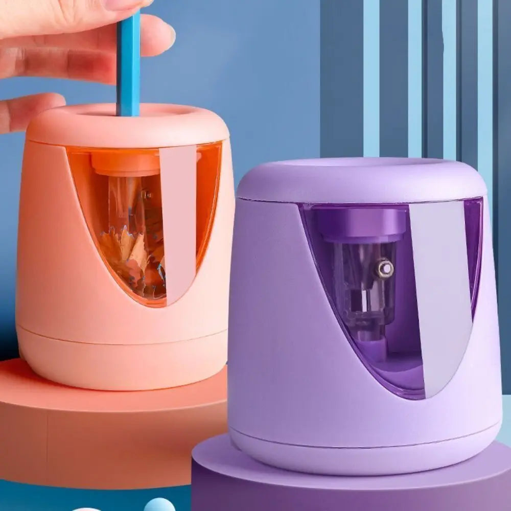 Cartoon with Decorative Sticker Switch Automatic Electric Pencil Sharpener Creative Stationery Mechanical Tool