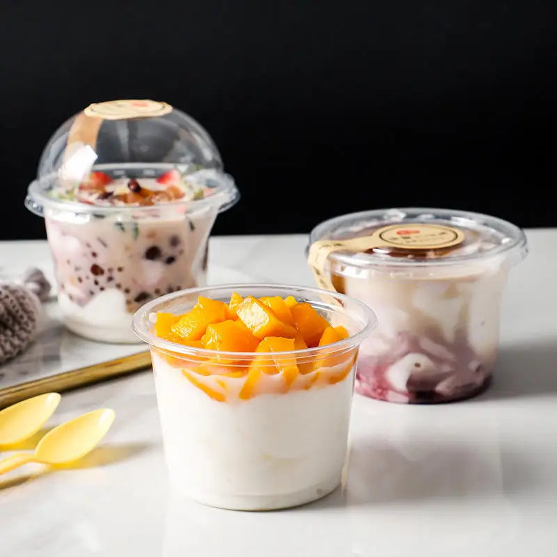 50/100PCS 250ML Disposable Plastic Pudding Cups Wiht Lids Ice Cream Double Skin Milk Disposable Cups Party Packing Dessert Cups