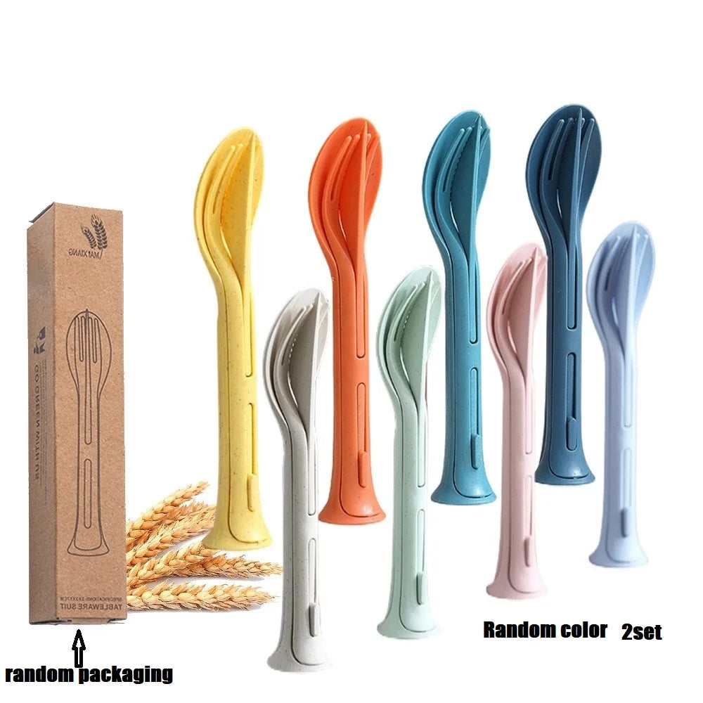 Three-in-One Portable Student Dining Set - Travel-Friendly Cutlery Including Knife Fork Spoon