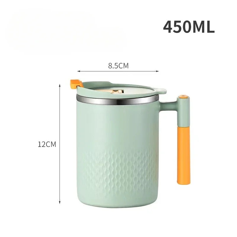 450ml Double Wall Stainless Steel Coffee Mug Heat-Resistant & Anti-Scalding 304 Steel Thermos Cup with Handle & Leak-Proof Lid