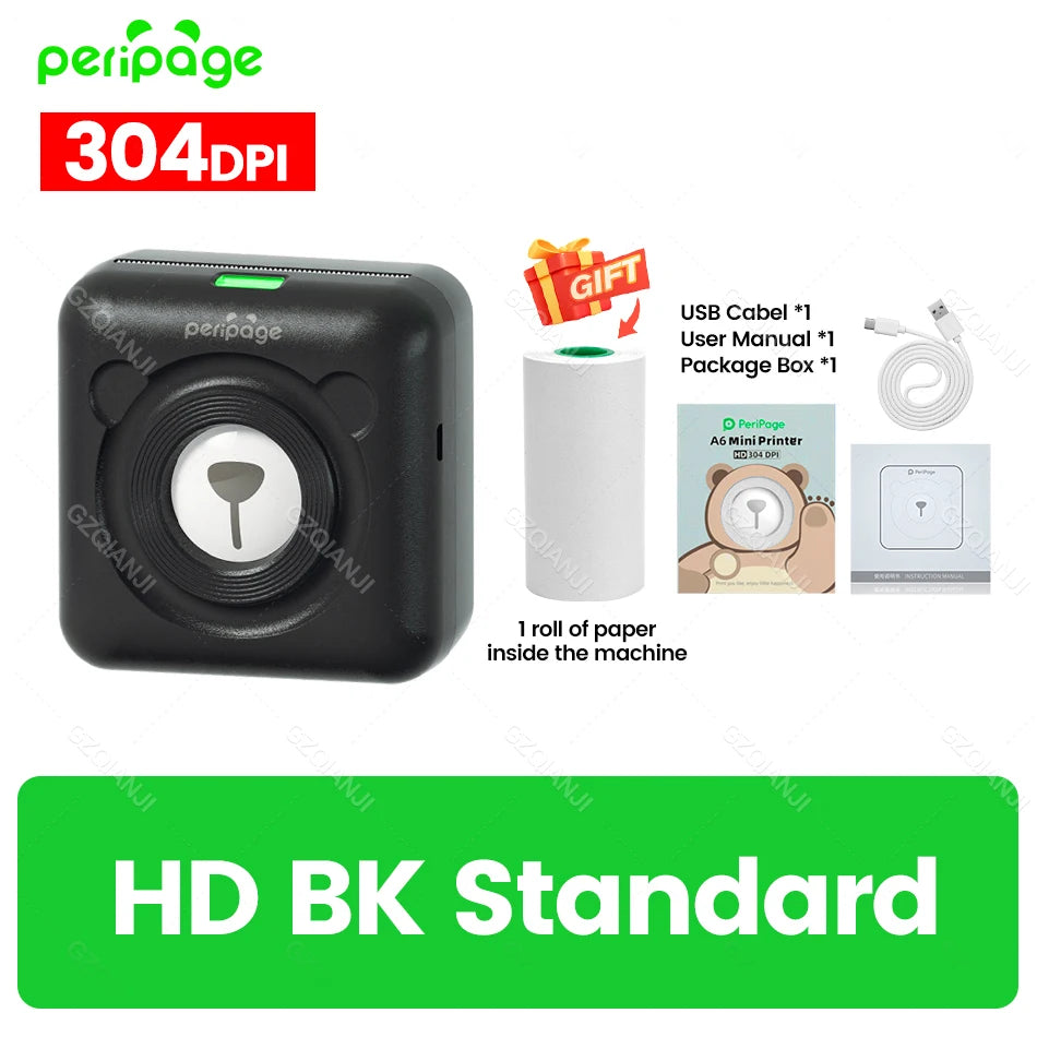 9 Colors Peripage A6 304DPI Mini Photo Printer Notes Sticker Label Printing Machine Bluetooth Portable Wireless Printer Marker