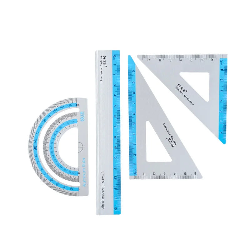 4-Piece Aluminum Ruler Set - Multi-Size Measuring Tools for School, Office & DIY Projects