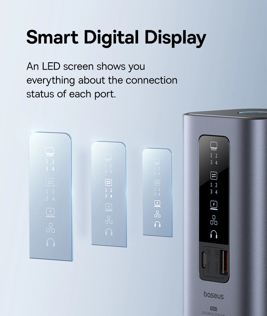 Baseus 11-IN-1 USB C HUB HDMI DP 4K@60Hz MST Triple Display USB 3.2 Splitter with RJ45 3.5mm Mic PD100W Magnetic Docking Station