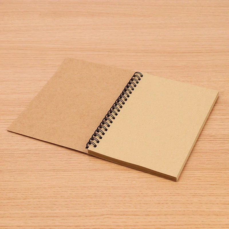 A5/A6 Spiral Sketchbook Blank Notebook 50 Sheets Kraft Paper Hardcover for Students Graffiti/Painting School Stationery Supplies