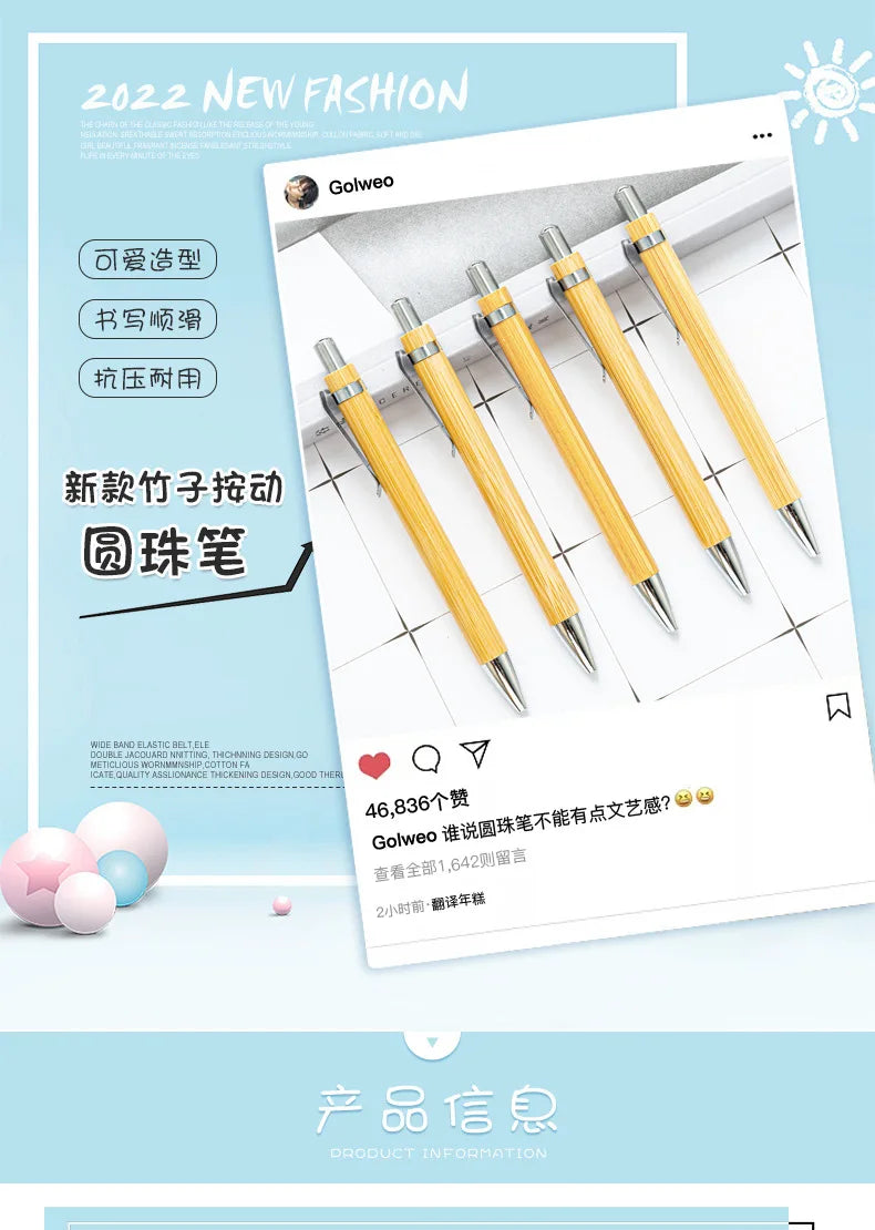 30Pcs Bamboo Wood Ballpoint Pen 1.0mm Tip Office School Wrting Stationery Business Signature Ball Pens Bamboo Pen