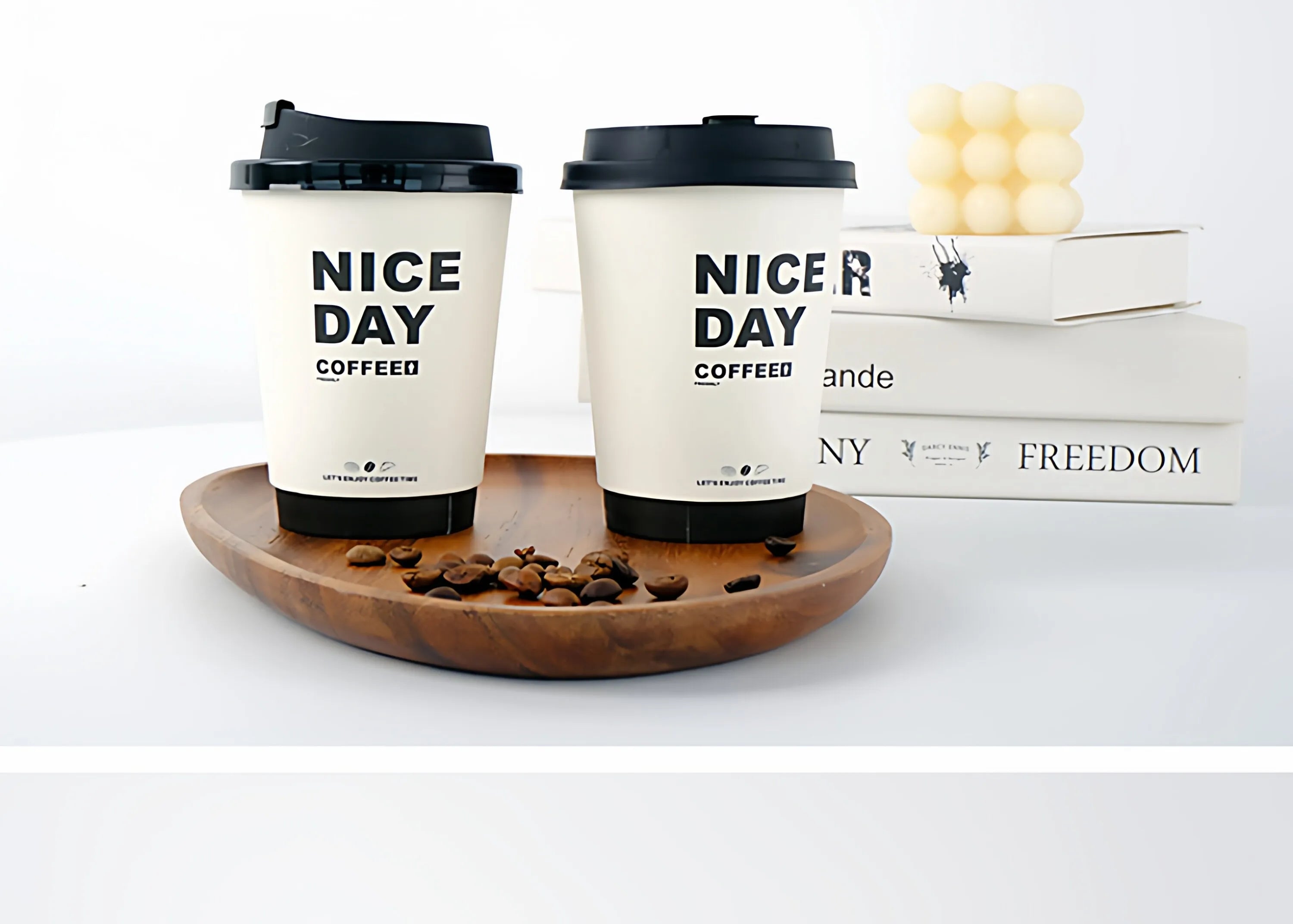 50pcs Thick Double-layer Coffee Paper Cup Disposable 90mm Caliber Hot Drink Leak Proof with Lid Shop Takeaway Paper Cups