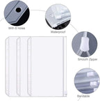 A6 6-Hole Binder Pockets Waterproof PVC Cash Budget Envelopes Zipper Binder Pouches for Notebook Planner Journey Binders