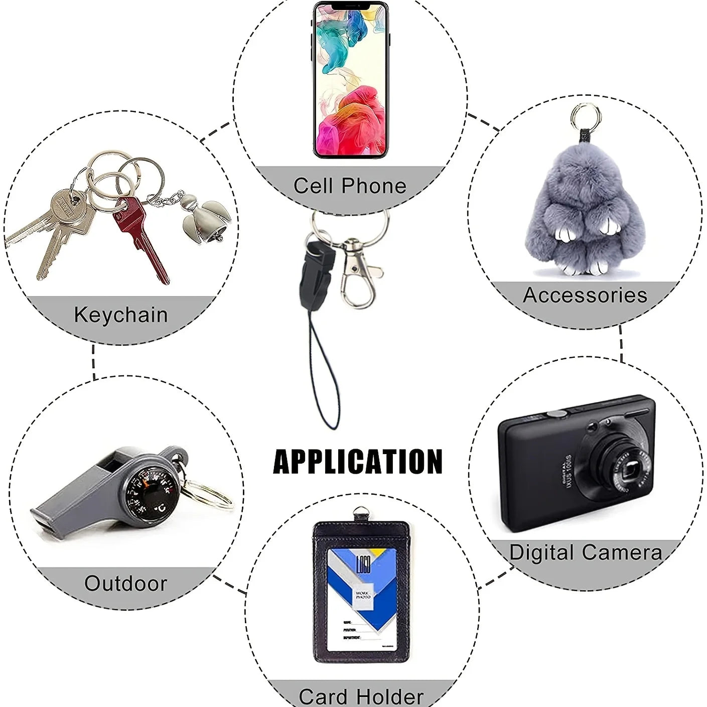 Mobile Phone Lanyard Fashion Black with Buckle Neck Strap Keychain Lanyard for ID Card Holder Keys Keychain Cell Phone Strap