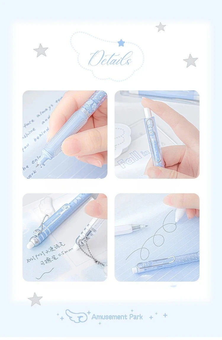 4pcs/set Pearl Angel Gel Pen Set Cute Exam Pens with Wing Design Kawaii Cartoon 0.5mm Black Ink for Kids Back To School Student
