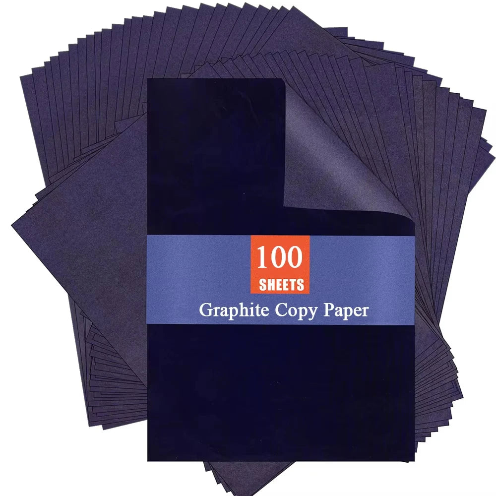 100pcs A4 Graphite Transfer Paper Tracing Painting Sheets Blue Copy Graphite Paper for Drawing Patterns Sketch Canvas Fabric
