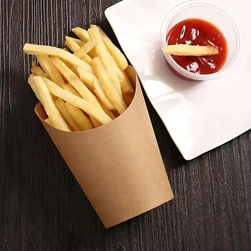 25/50PCS Disposable Slanted Mouth Paper Cups Suitable  Waffle Biscuit Handheld French Fry Cups Disposable Thick Kraft Paper Cups