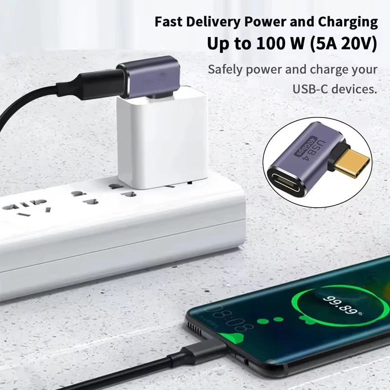 NNBILI USB4.0 40Gbps OTG type C 90 degree 100W 5A USB C to Type C Fast Charging Converter USB C Data Adapter For Macbook 8K60HZ