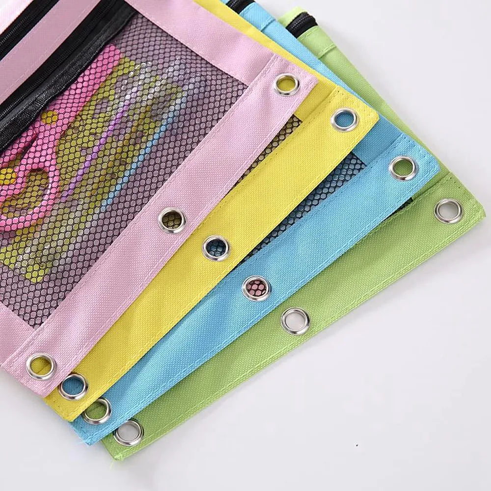 Double Zipper Pen Bag 3 Rings Binders Pencil Case File Bag Pencil Box For Erasers Rulers Markers Storage