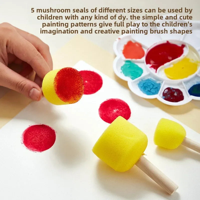 10 Pcs Set Wooden Handle Mushroom Head Sponge Brush Children DIY Painting Sponge Seal Set Paint Graffiti Create Unique Art Brush