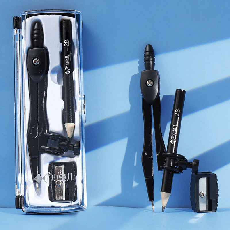 Metal Zinc Alloy Compasses Set,2B Pencil,Drawing Gauge,Removable Pencil,With Sharpener,Student Products 2218