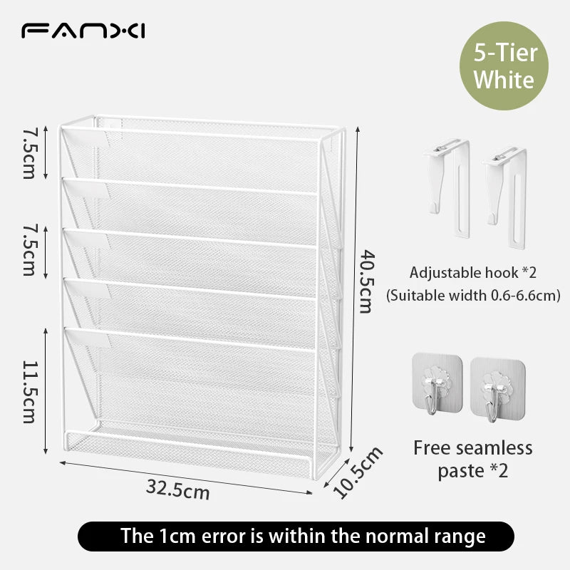 5 Pocket Mesh Hanging Wall File Organizer, Wall Mounted Mail Paper Document Folder Holder,Magazine Rack for Office Home School.