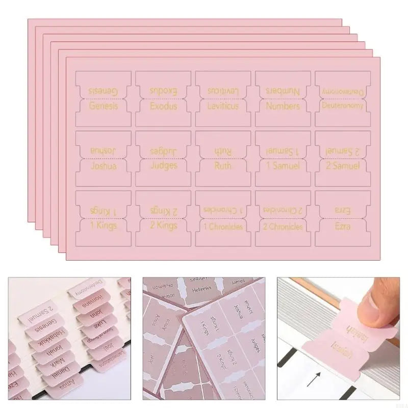 6 Sheets Pink Bible Tabs for Women Men Large Print Stickers Bible Index Tabs Laminated Bible Tabs Easy to Read and Apply