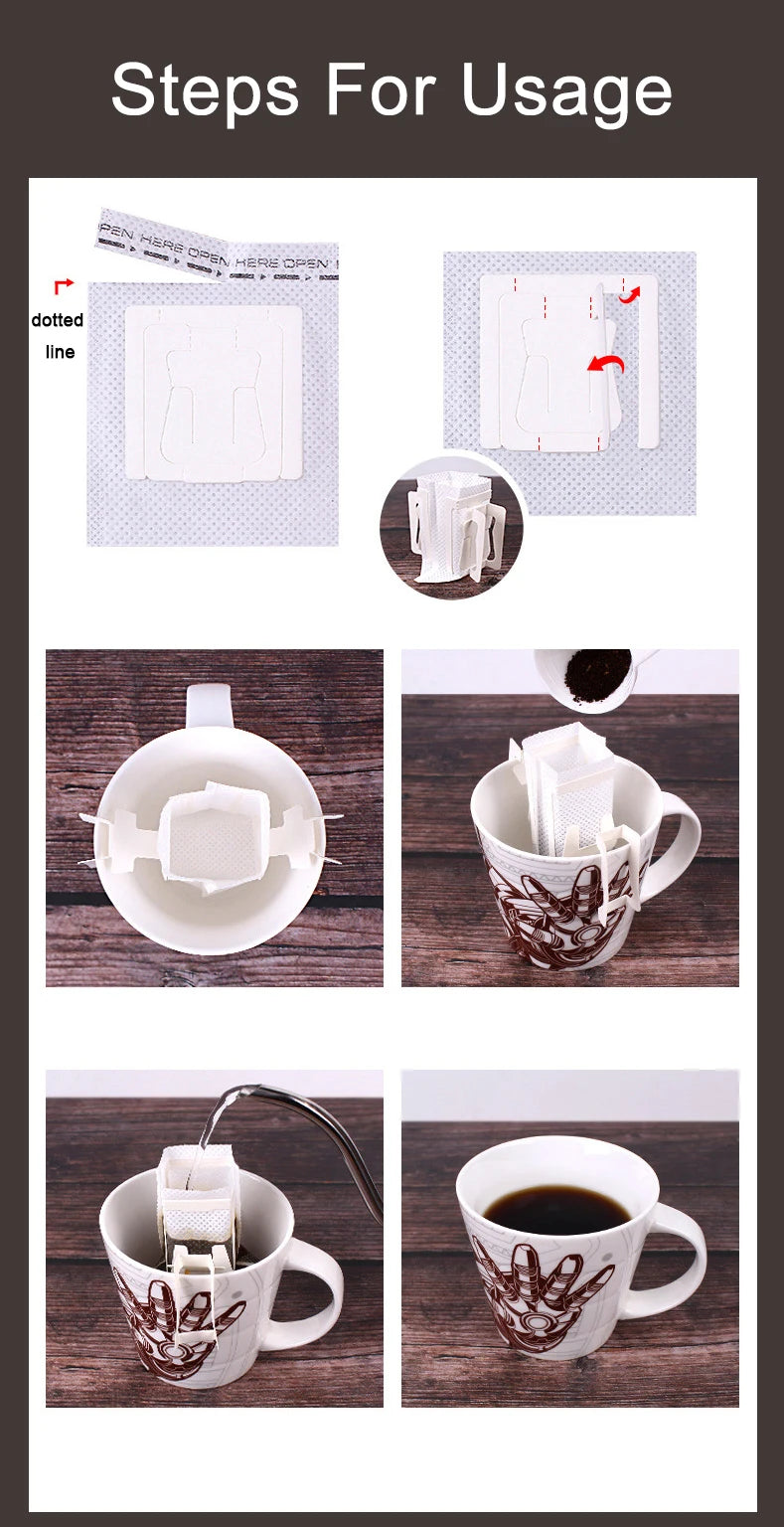 50pcs Coffee Filter Paper Bags Disposable Drip Coffee Bag Portafilter Hanging Ear Espresso Coffee Accessories Tea Tool